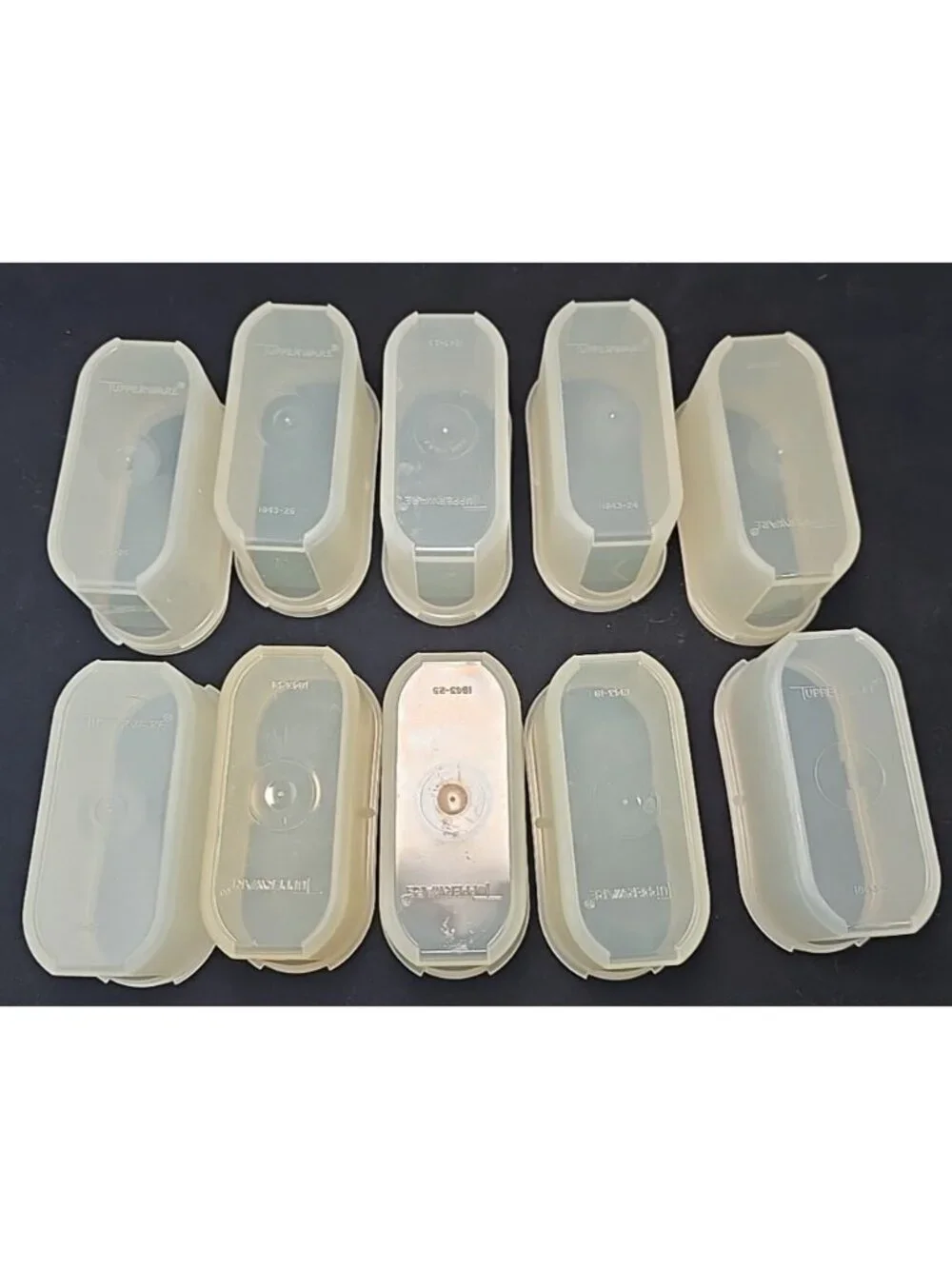 Vtg USA 10 Tupperware Spice Containers Kitschy Small Clear 1843 & Pink lids 1844
